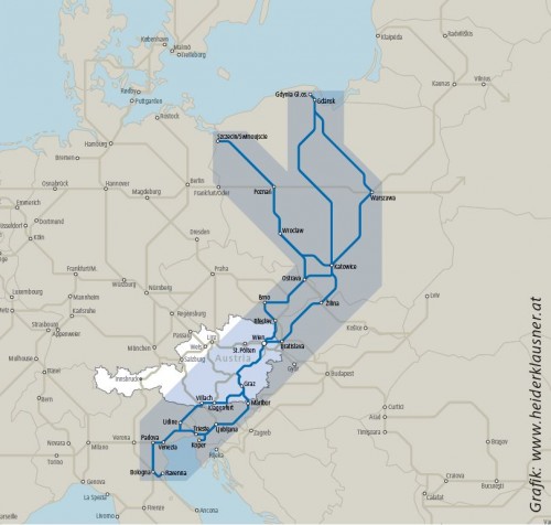Die Baltisch-Adriatische Verkehrsachse verbindet die Ostsee mit dem Mittelmeer. © ÖBB