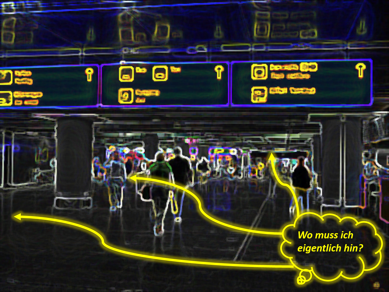 Mithilfe von „Augmented Reality“ zeigt FollowMe am Bahnhof zum Beispiel den Weg zum richtigen Gleis bequem am Handybildschirm an.