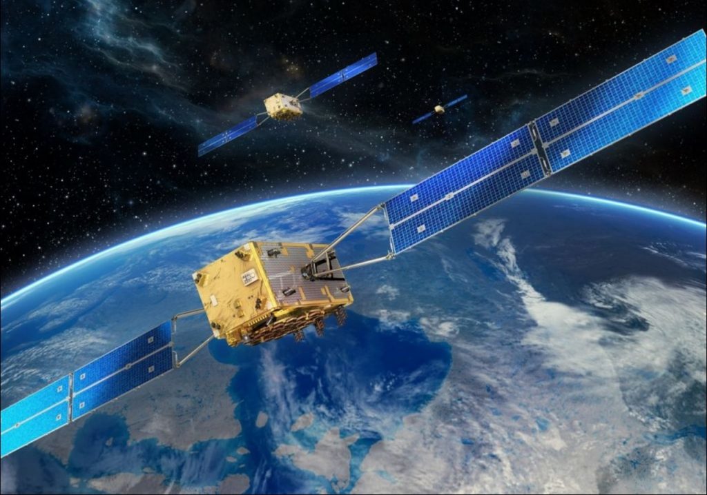 Galileo Navigationssatelliten in ihrer Umlaufbahn in 23.222 km Höhe. Bild: OHB System AG