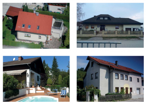 Vier verschiedene Häusertypen wurden unter die Lupe genommen: Siedlungshaus, Bungalow, Landhaus und Zweifamilienhaus. © Österreichisches Ökologie-Institut